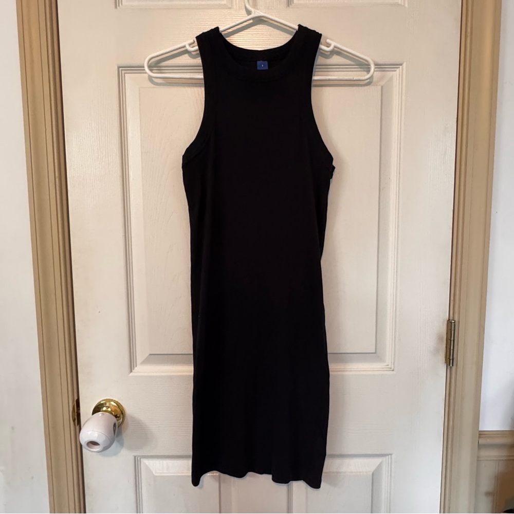 Old Navy Black Ribbed Fitted Tank Dress Size Small Knee Length Stretch Casual